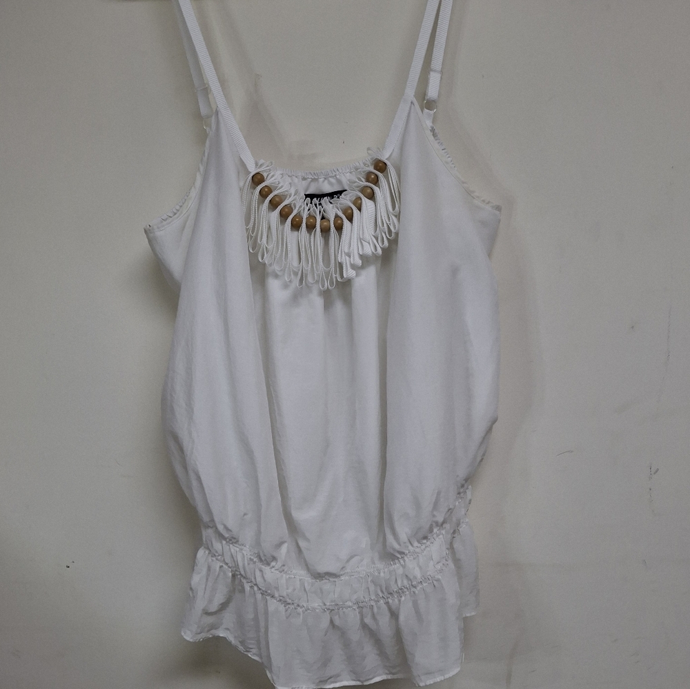 Allen B. By Allen Schwartz Cream Ruffled Camisole Bead Detail Lightweight
